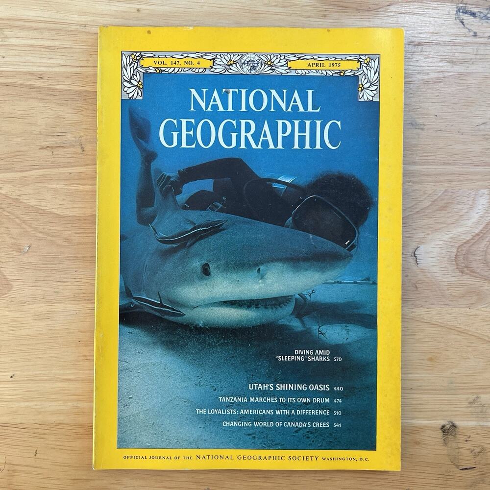 Vintage National Geographic April 1975 Salt Lake Valley Tanzania Sharks Crees